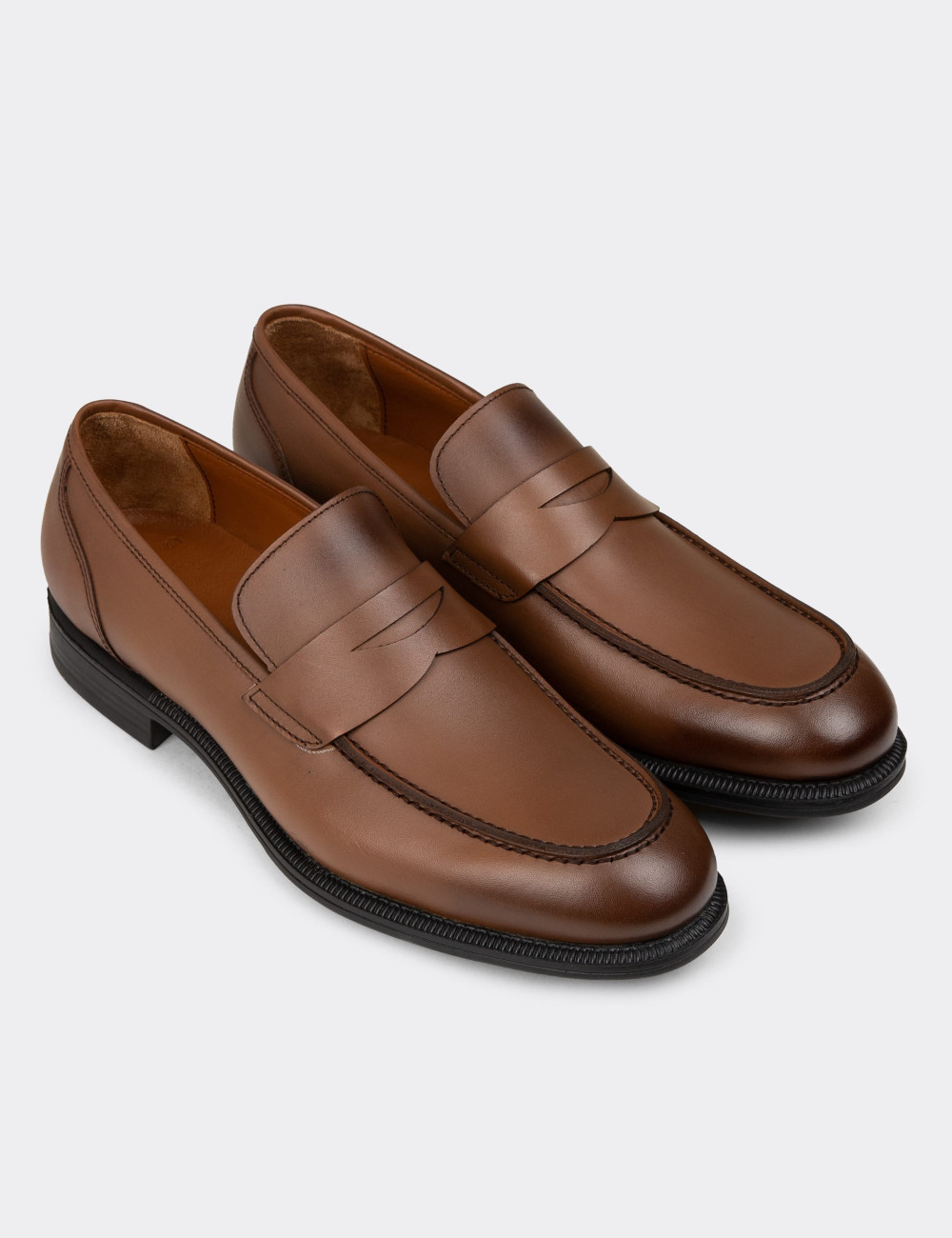 Erkek Hakiki Deri Taba Renk Klasik Loafer Ayakkabı - 01995MTBAC01