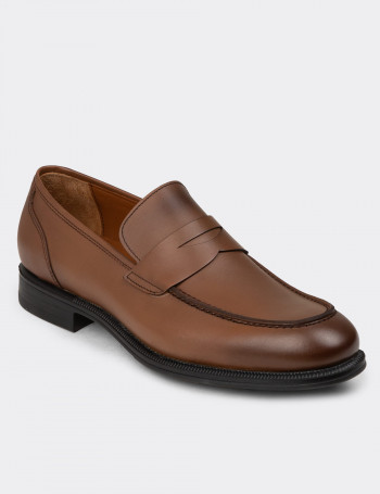 Erkek Hakiki Deri Taba Renk Klasik Loafer Ayakkabı