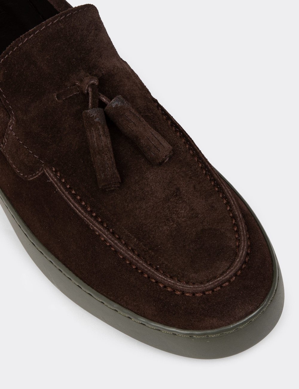 Erkek Hakiki Süet Kahverengi Püsküllü Loafer - 01994MKHVC01