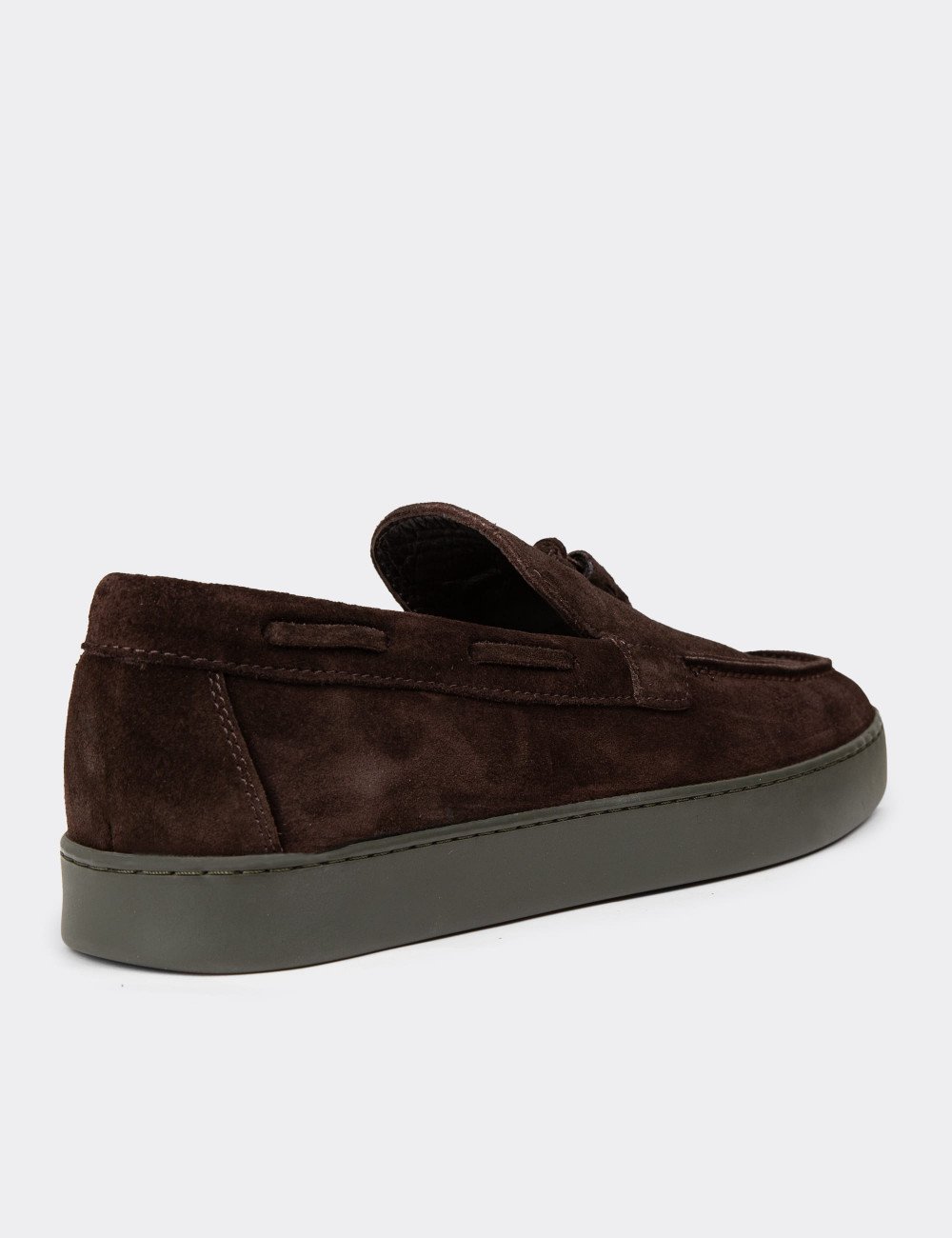 Erkek Hakiki Süet Kahverengi Püsküllü Loafer - 01994MKHVC01