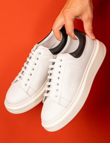 Erkek Hakiki Deri Beyaz Sneaker Ayakkabı - 01990MBYZP01