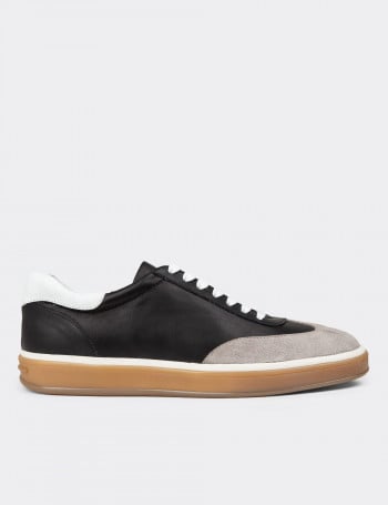 Erkek Hakiki Deri Siyah Sneaker Ayakkabı - 01997MSYHC01