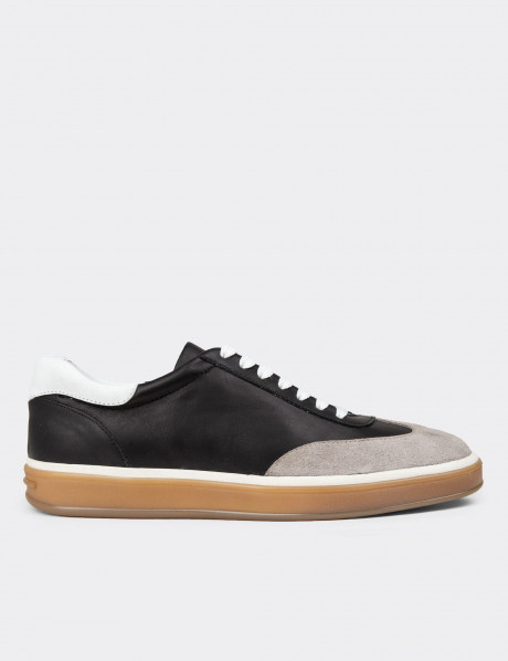 Erkek Hakiki Deri Siyah Sneaker Ayakkabı