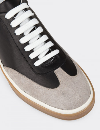 Erkek Hakiki Deri Siyah Sneaker Ayakkabı - 01997MSYHC01