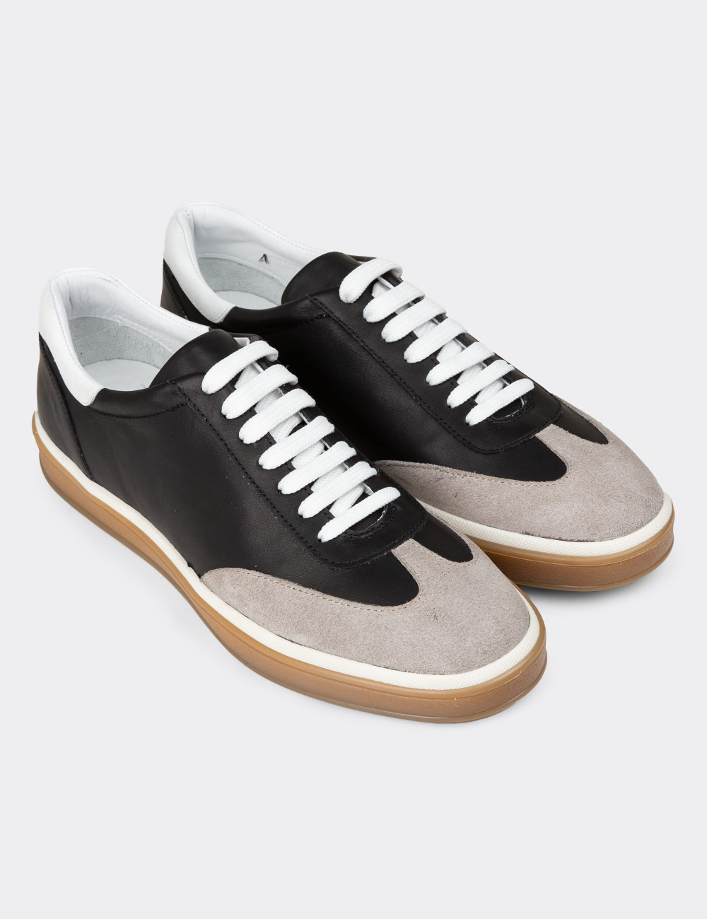 Erkek Hakiki Deri Siyah Sneaker Ayakkabı - 01997MSYHC01