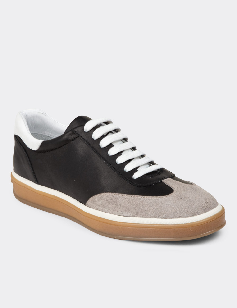 Erkek Hakiki Deri Siyah Sneaker Ayakkabı - 01997MSYHC01