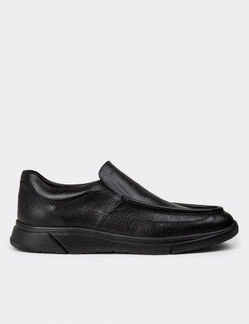 Erkek Hakiki Deri Siyah Loafer Ayakkabı - 01999MSYHC01