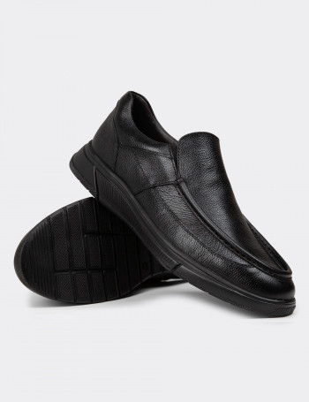 Erkek Hakiki Deri Siyah Loafer Ayakkabı - 01999MSYHC01