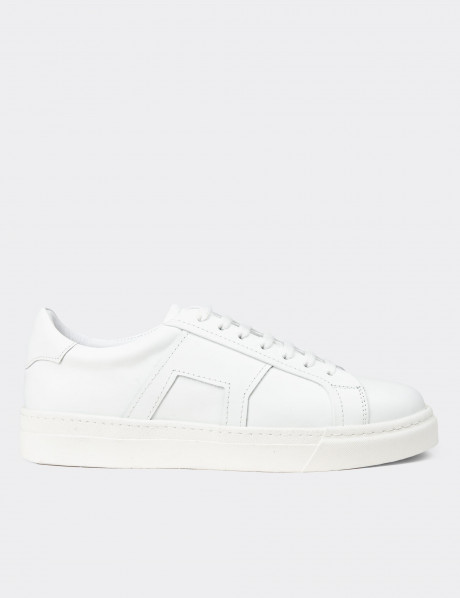 Erkek Beyaz Hakiki Deri Sneaker Ayakkabı