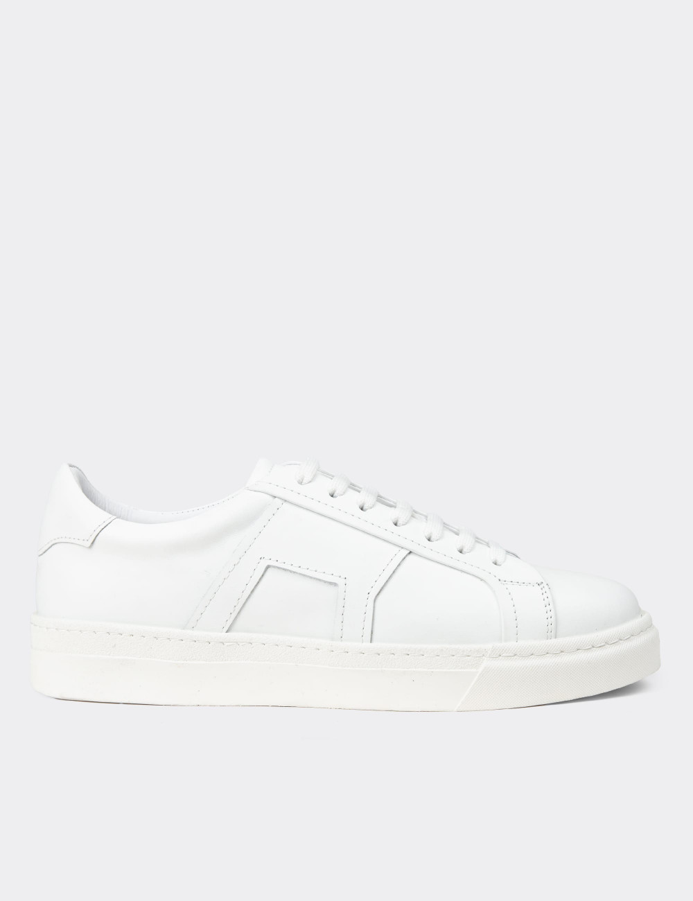 Erkek Beyaz Hakiki Deri Sneaker Ayakkabı - 02002MBYZC01