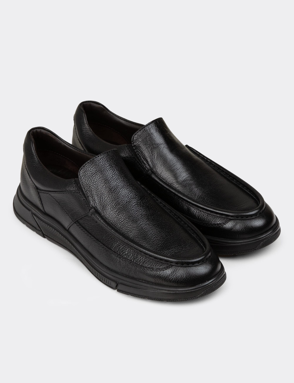 Erkek Hakiki Deri Siyah Loafer Ayakkabı - 01999MSYHC01