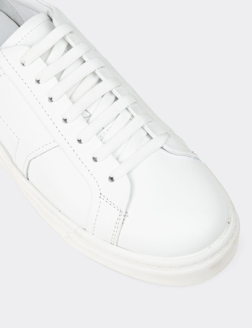 Erkek Beyaz Hakiki Deri Sneaker Ayakkabı - 02002MBYZC01