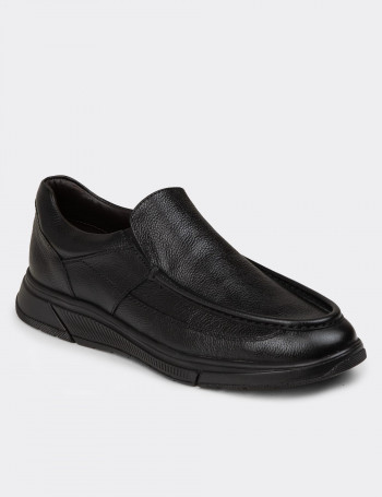 Erkek Hakiki Deri Siyah Loafer Ayakkabı - 01999MSYHC01