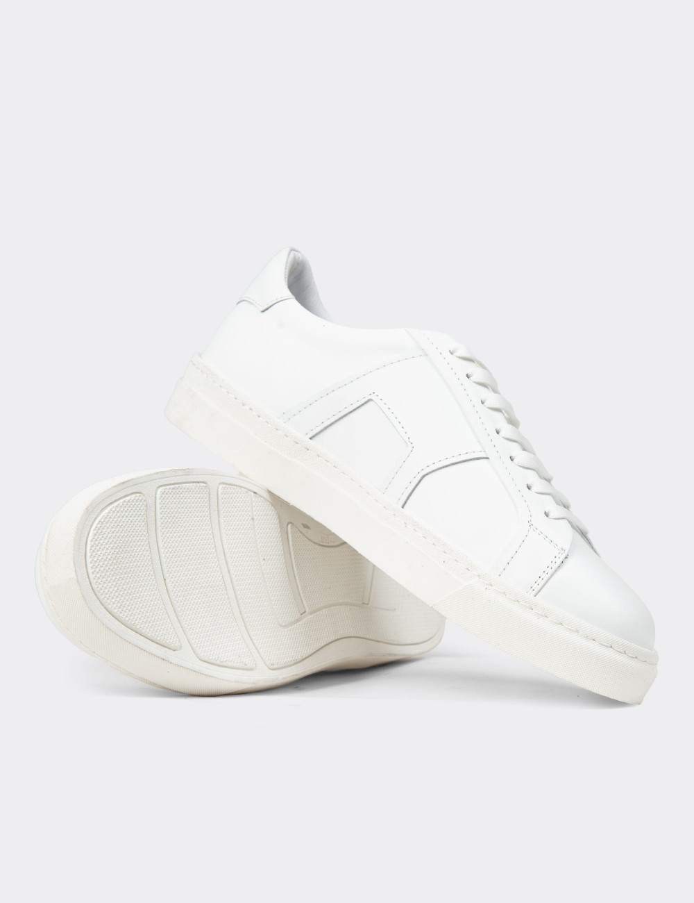 Erkek Beyaz Hakiki Deri Sneaker Ayakkabı - 02002MBYZC01