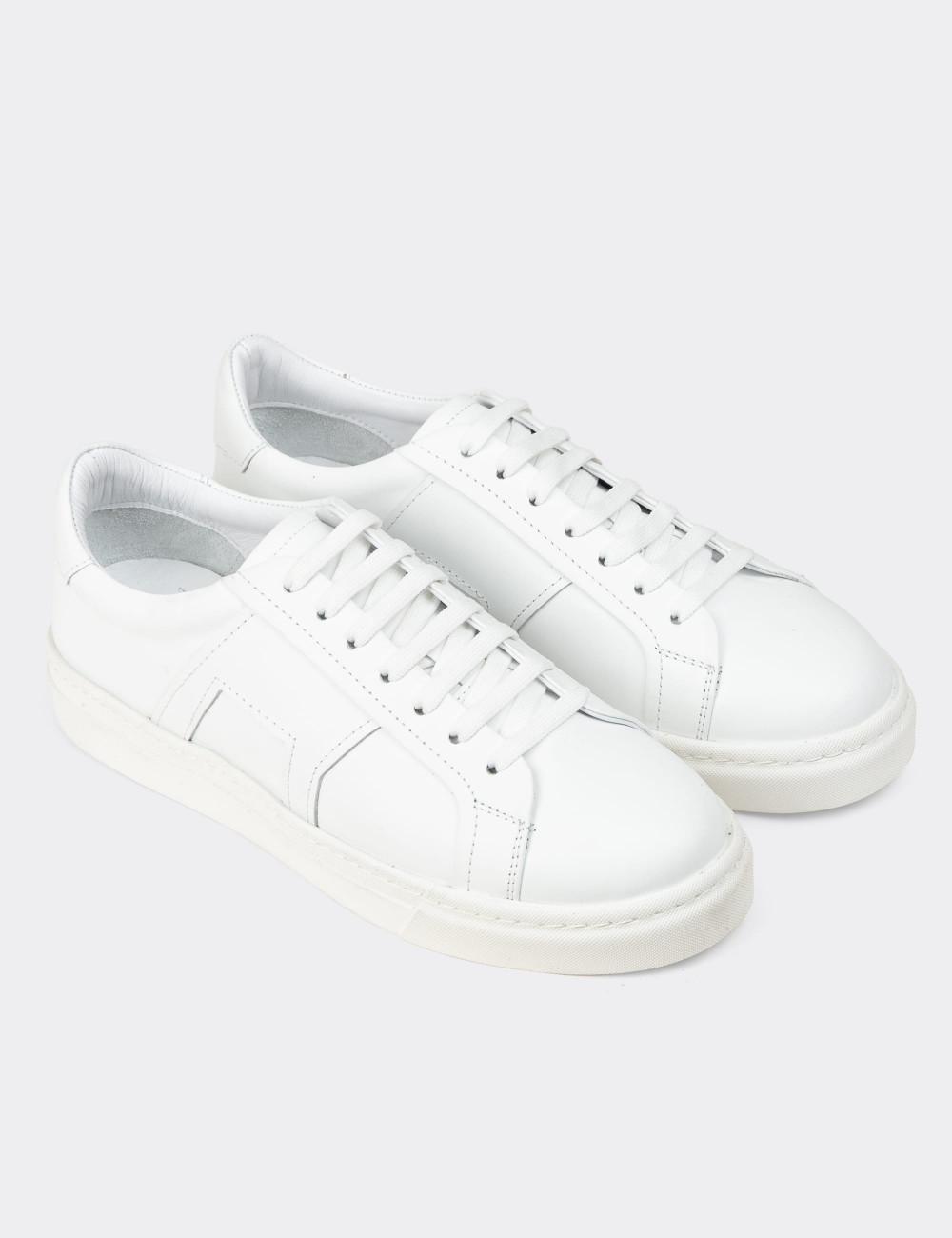 Erkek Beyaz Hakiki Deri Sneaker Ayakkabı - 02002MBYZC01