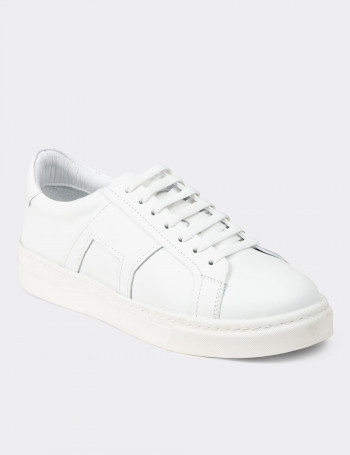 Erkek Beyaz Hakiki Deri Sneaker Ayakkabı - 02002MBYZC01