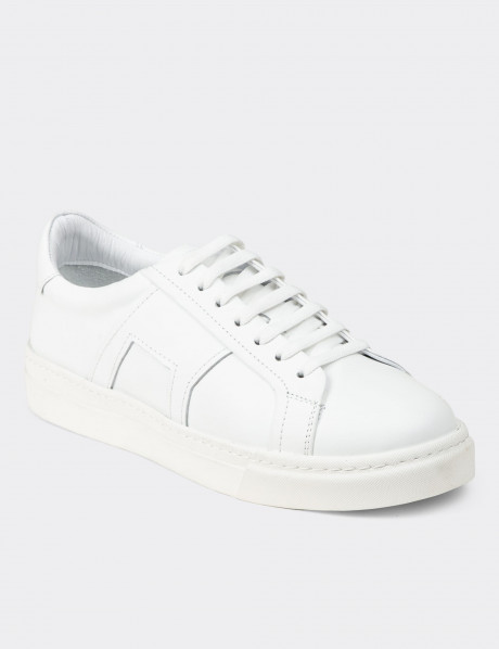 Erkek Beyaz Hakiki Deri Sneaker Ayakkabı