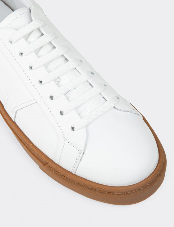 Erkek Hakiki Deri Beyaz Sneaker Ayakkabı - 02002MBYZC03