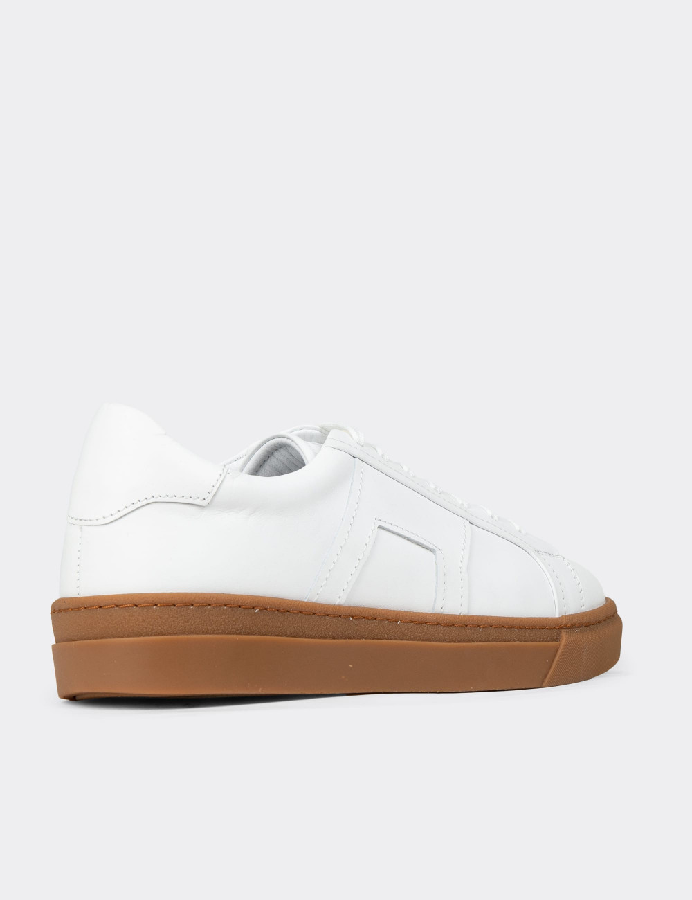 Erkek Hakiki Deri Beyaz Sneaker Ayakkabı - 02002MBYZC03