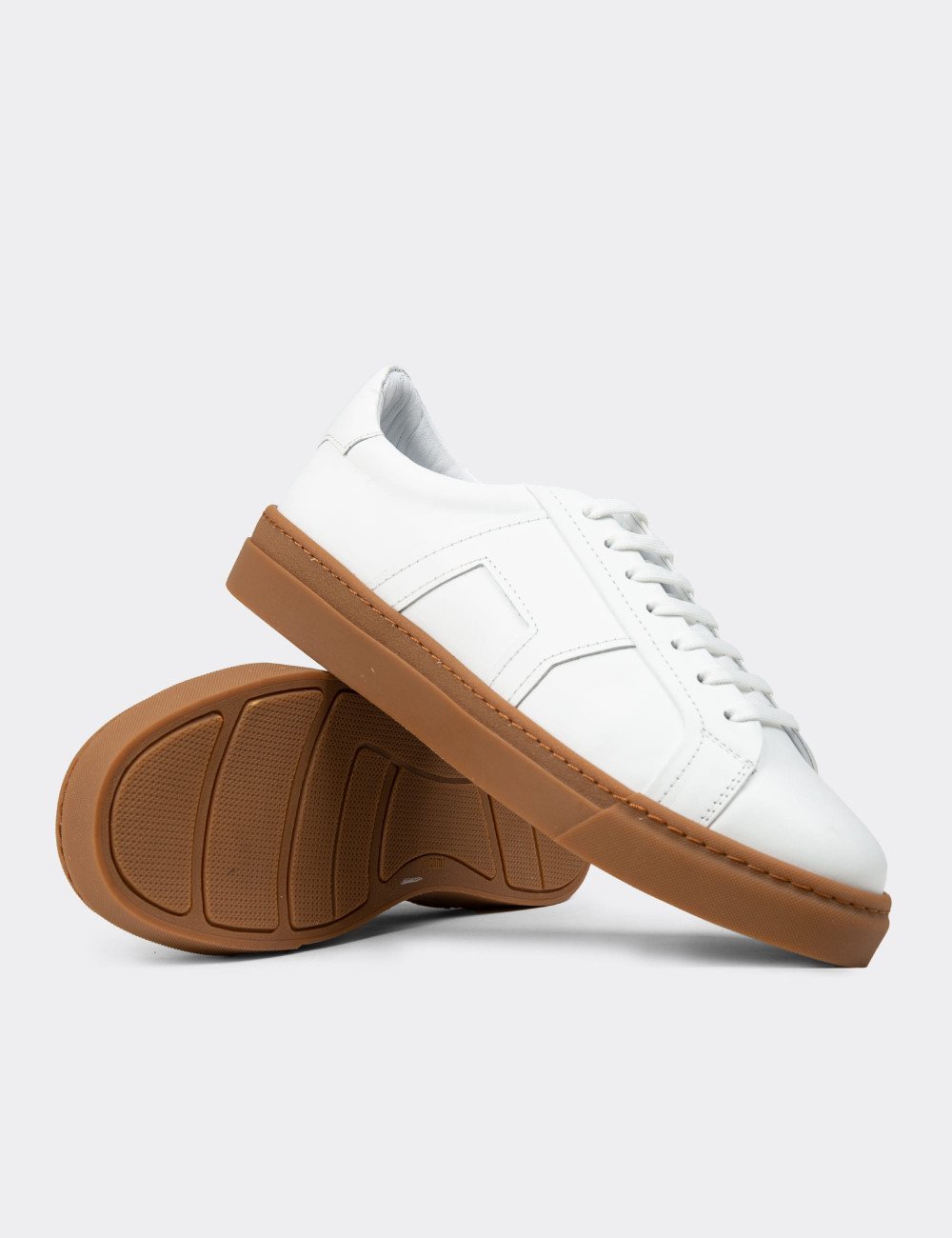 Erkek Hakiki Deri Beyaz Sneaker Ayakkabı - 02002MBYZC03