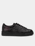 Erkek Hakiki Deri Siyah Sneaker Ayakkabı