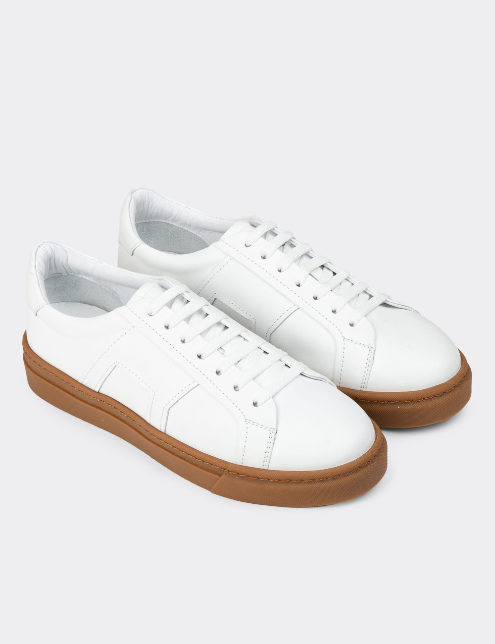 Erkek Hakiki Deri Beyaz Sneaker Ayakkabı - 02002MBYZC03