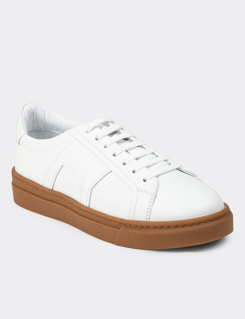Erkek Hakiki Deri Beyaz Sneaker Ayakkabı - 02002MBYZC03
