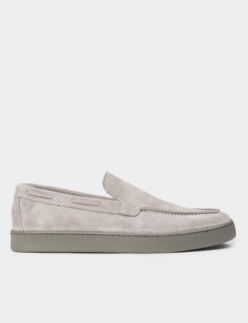 Erkek Hakiki Süet Gri Loafer Ayakkabı