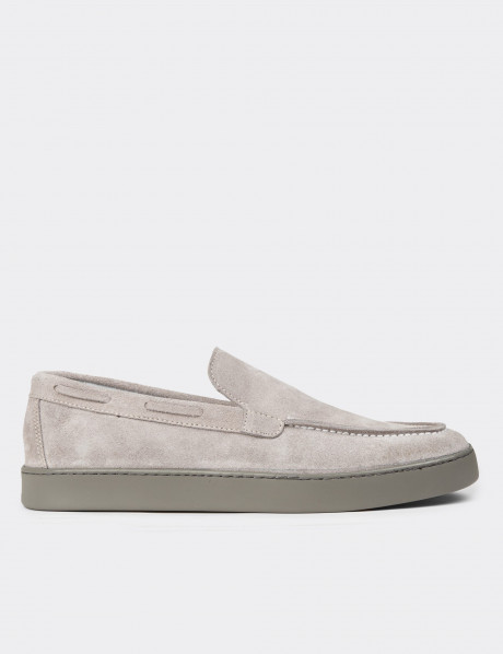 Erkek Hakiki Süet Gri Loafer Ayakkabı