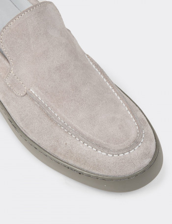 Erkek Hakiki Süet Gri Loafer Ayakkabı - 01993MGRIC01