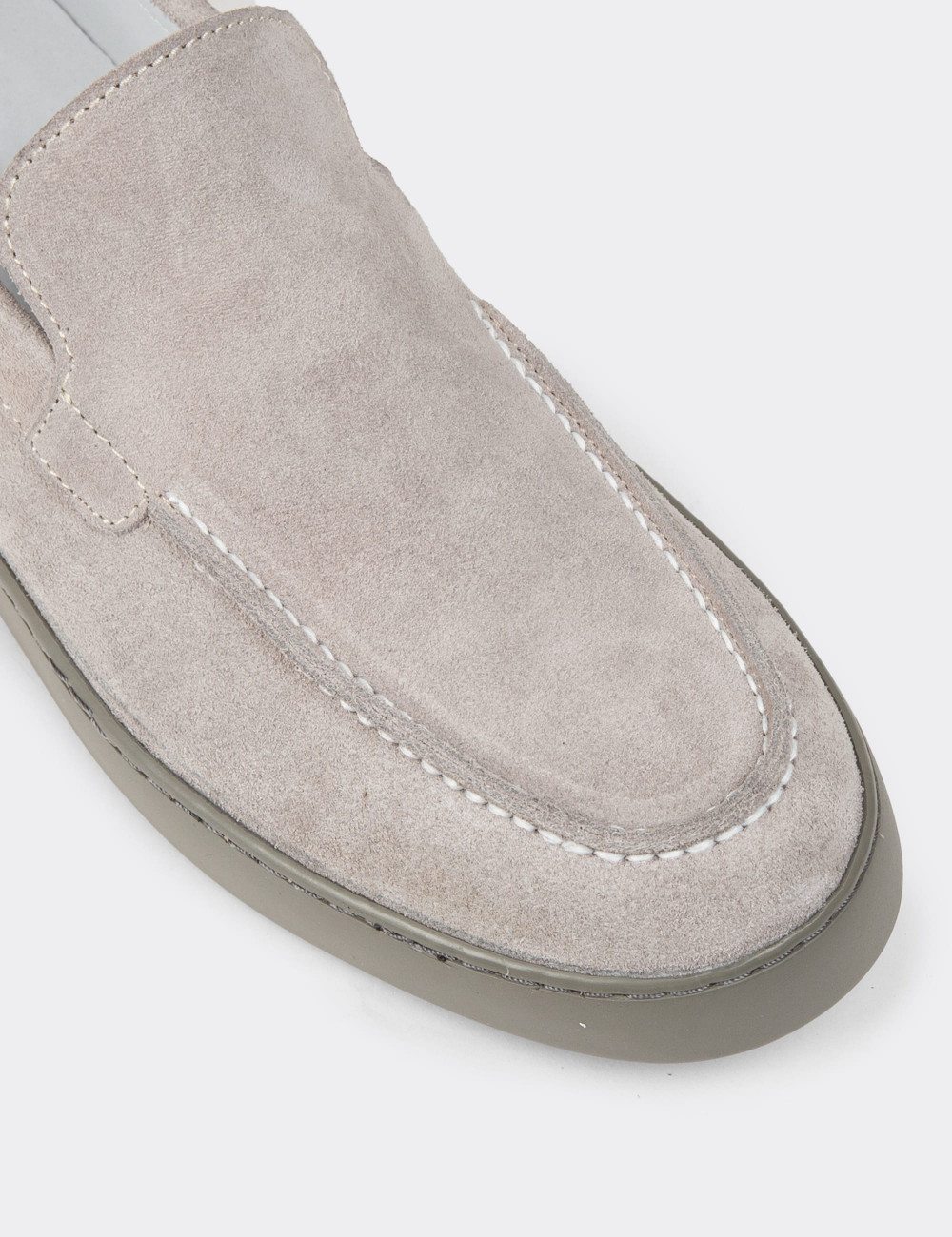 Erkek Hakiki Süet Gri Loafer Ayakkabı - 01993MGRIC01