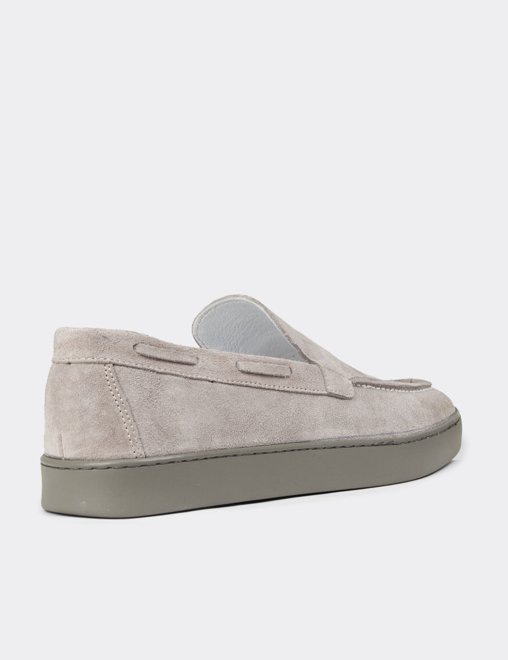 Erkek Hakiki Süet Gri Loafer Ayakkabı - 01993MGRIC01