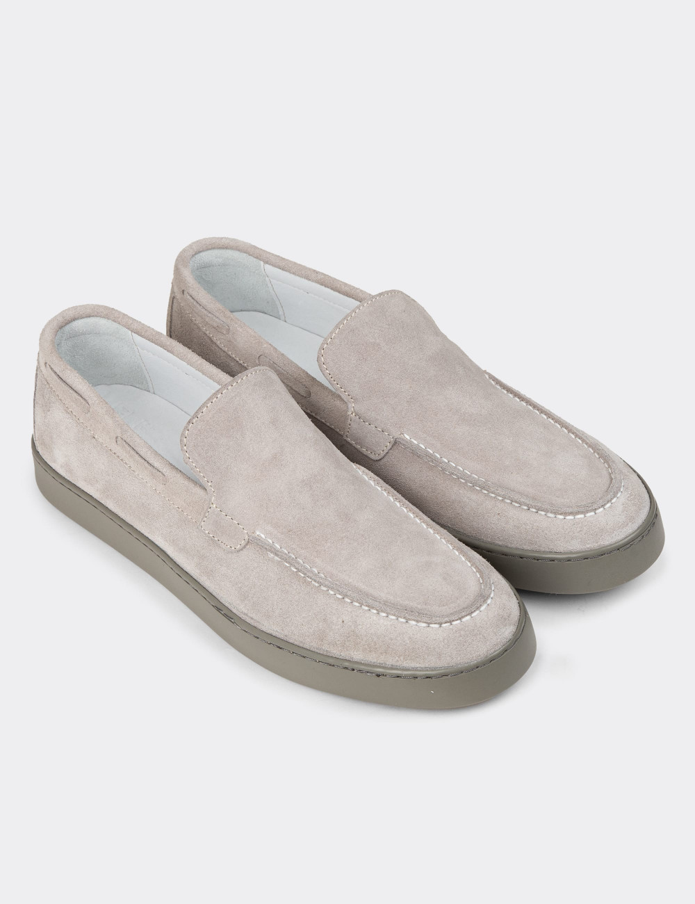 Erkek Hakiki Süet Gri Loafer Ayakkabı - 01993MGRIC01