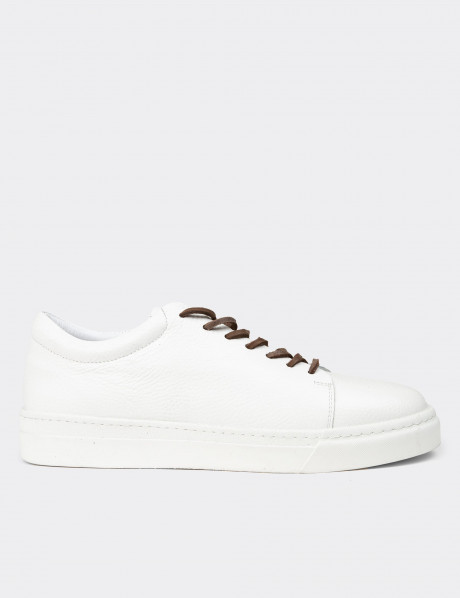 Erkek Hakiki Deri Beyaz Sneaker Ayakkabı