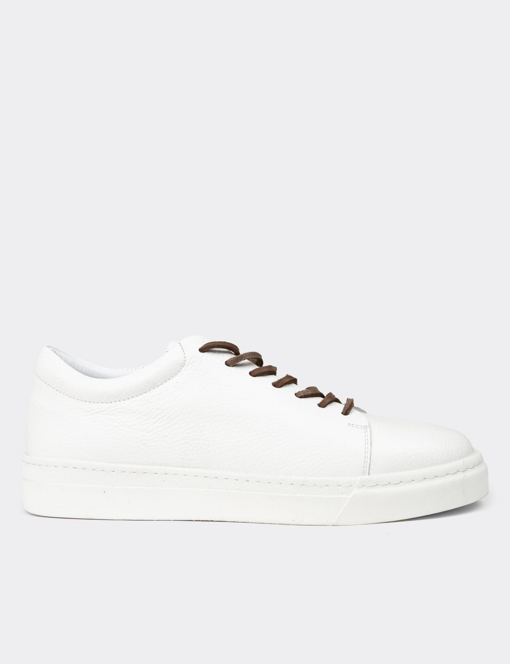 Erkek Hakiki Deri Beyaz Sneaker Ayakkabı - 02004MBYZC01