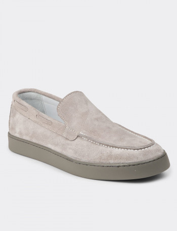 Erkek Hakiki Süet Gri Loafer Ayakkabı
