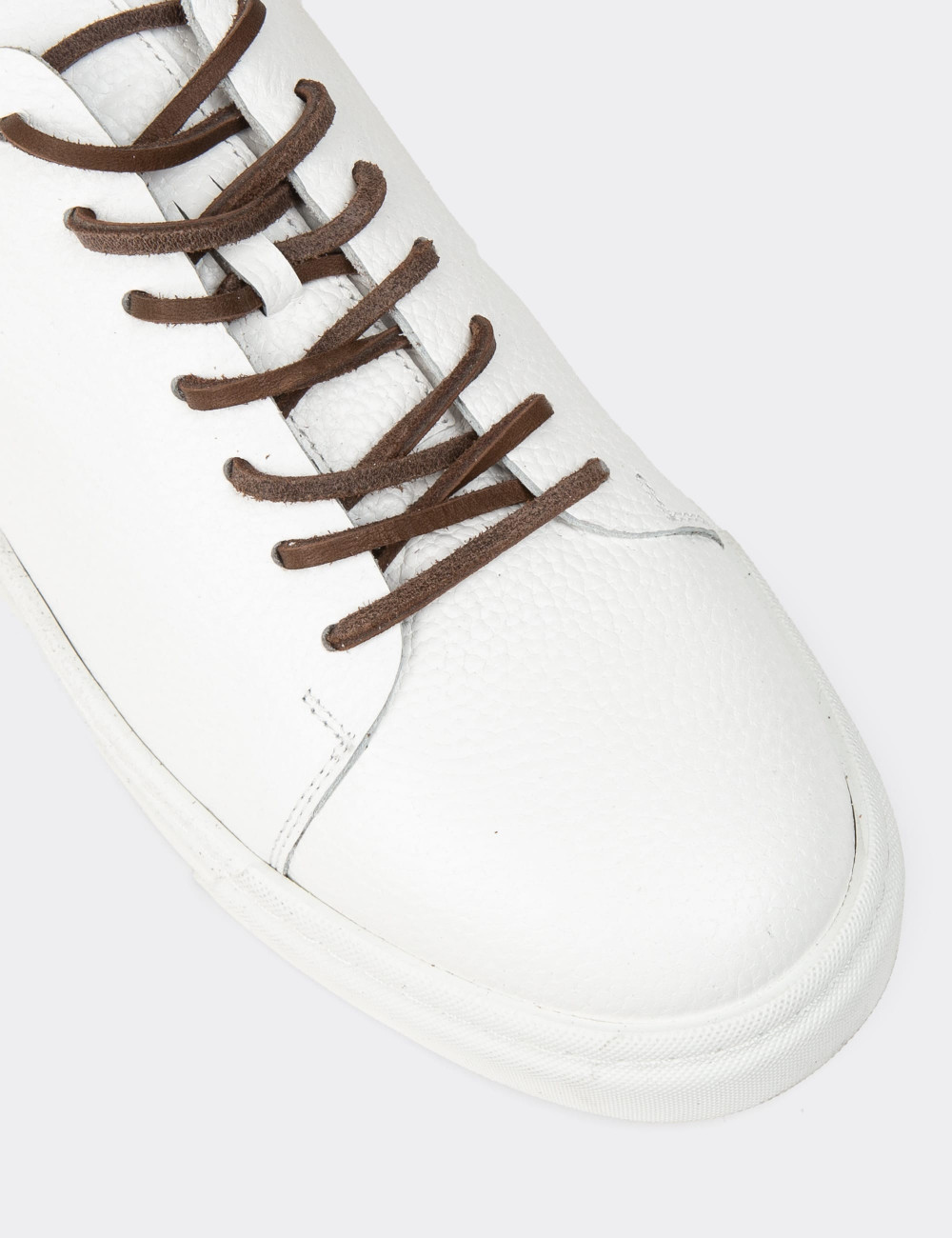 Erkek Hakiki Deri Beyaz Sneaker Ayakkabı - 02004MBYZC01