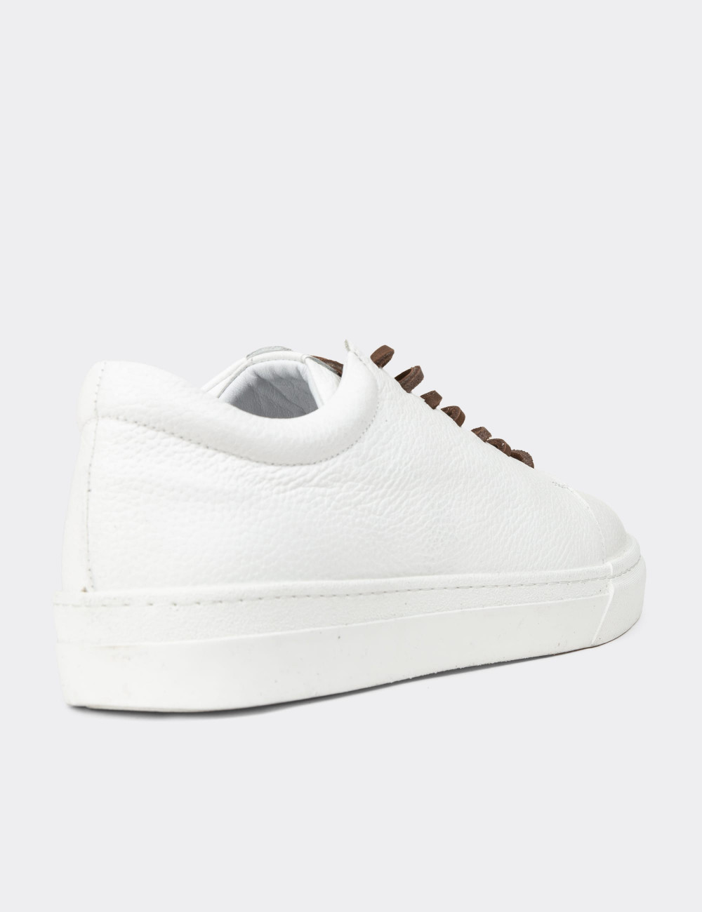 Erkek Hakiki Deri Beyaz Sneaker Ayakkabı - 02004MBYZC01