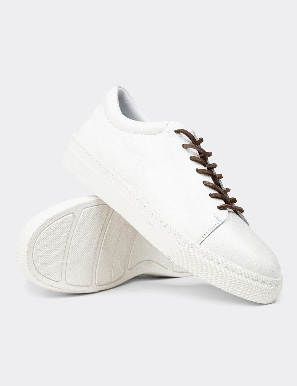 Erkek Hakiki Deri Beyaz Sneaker Ayakkabı - 02004MBYZC01