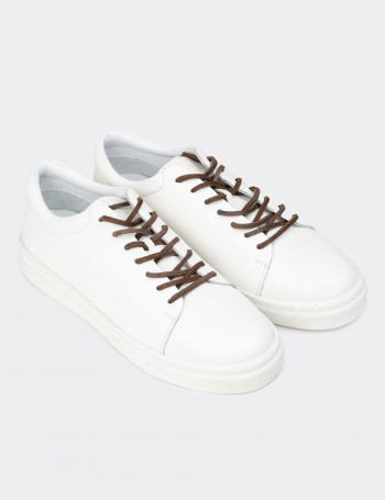 Erkek Hakiki Deri Beyaz Sneaker Ayakkabı - 02004MBYZC01
