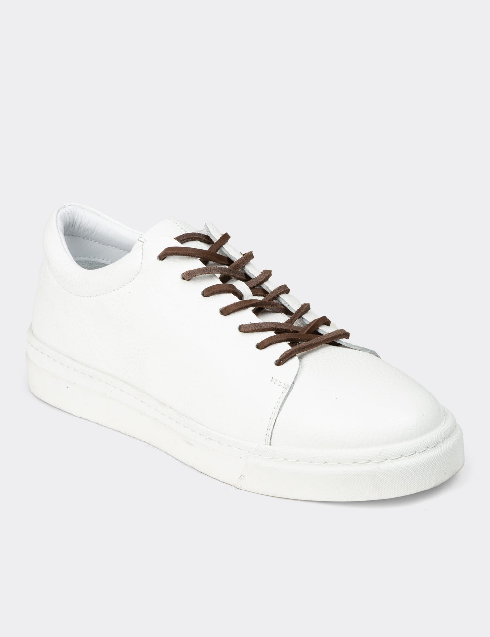 Erkek Hakiki Deri Beyaz Sneaker Ayakkabı - 02004MBYZC01
