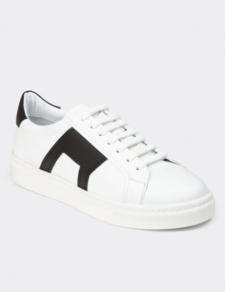 Erkek Hakiki Deri Beyaz Sneaker Ayakkabı