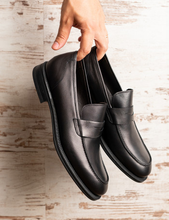 Erkek Hakiki Deri Siyah Klasik Loafer Ayakkabı
