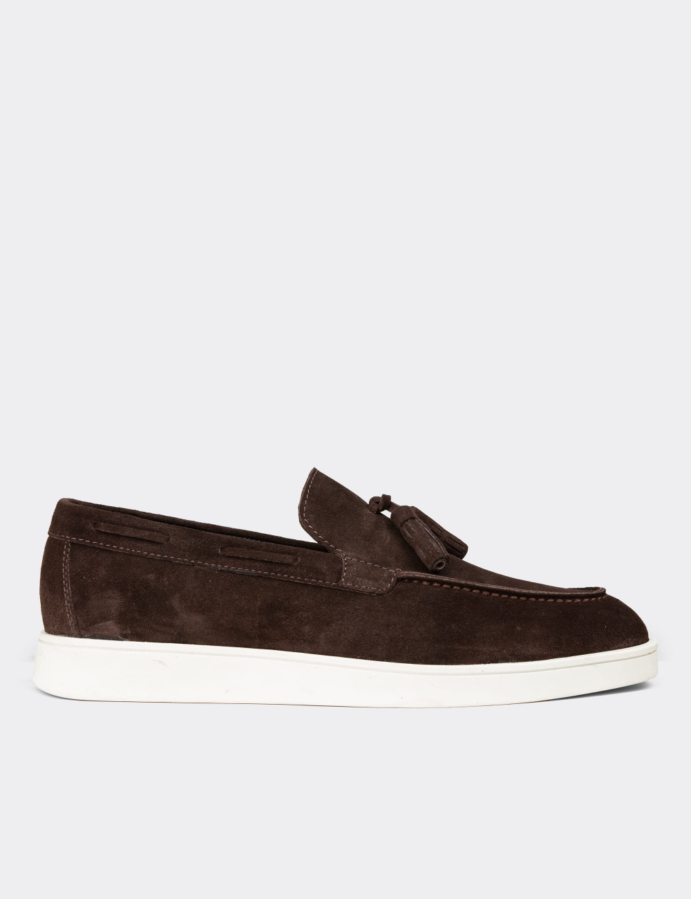 Erkek Hakiki Süet Kahverengi Loafer Ayakkabı - 01994MKHVC02