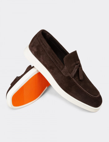 Erkek Hakiki Süet Kahverengi Loafer Ayakkabı