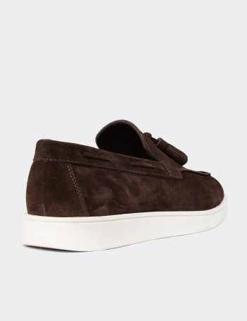 Erkek Hakiki Süet Kahverengi Loafer Ayakkabı - 01994MKHVC02