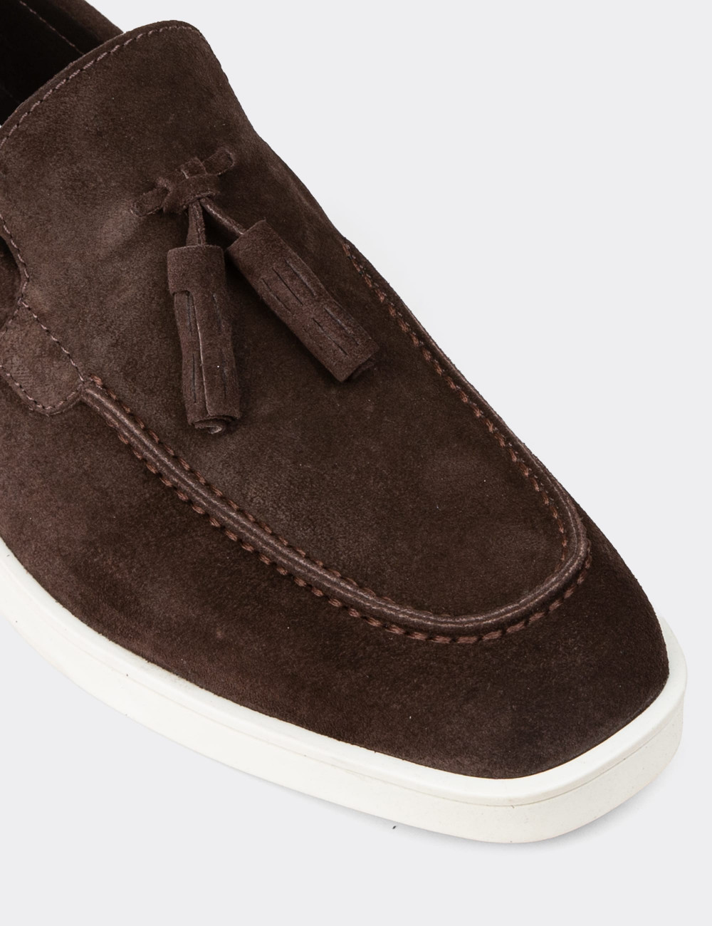 Erkek Hakiki Süet Kahverengi Loafer Ayakkabı - 01994MKHVC02