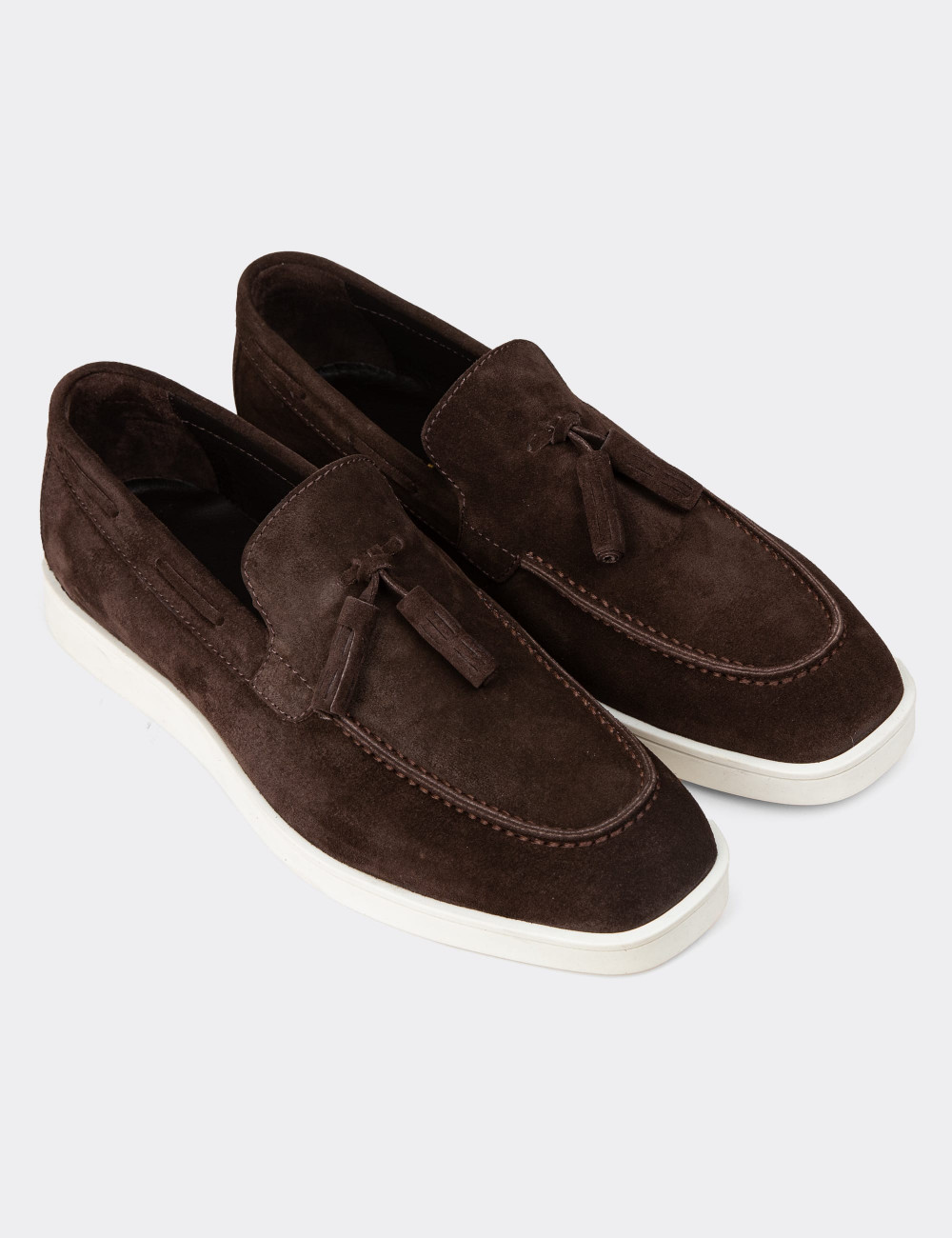 Erkek Hakiki Süet Kahverengi Loafer Ayakkabı - 01994MKHVC02
