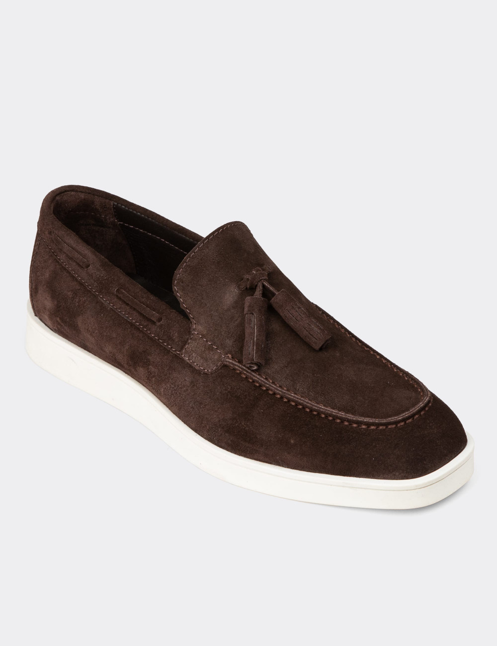 Erkek Hakiki Süet Kahverengi Loafer Ayakkabı - 01994MKHVC02