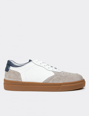 Erkek Hakiki Deri Beyaz Sneaker Ayakkabı